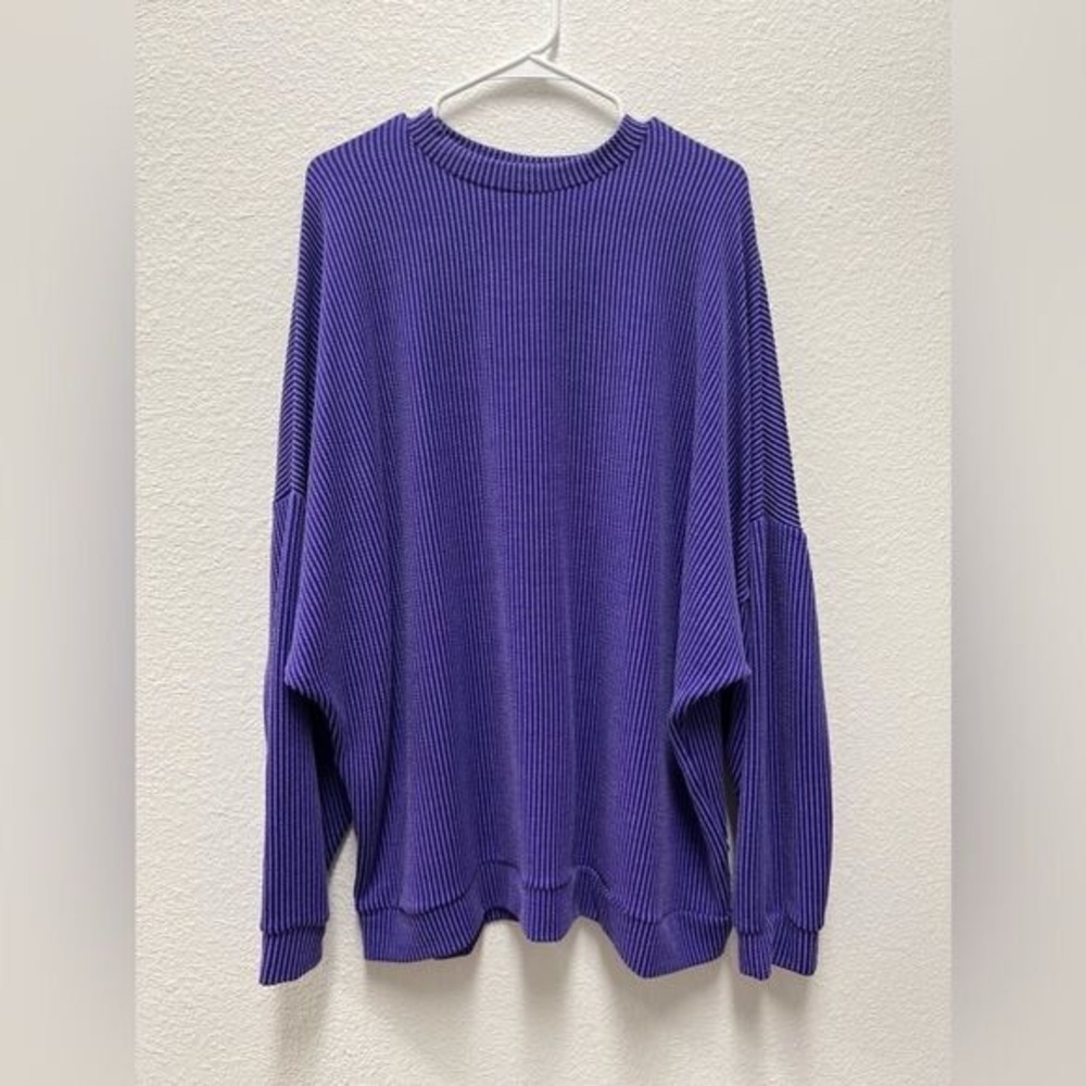 Macoma boutique corded ribbed eggplant pullover top xl